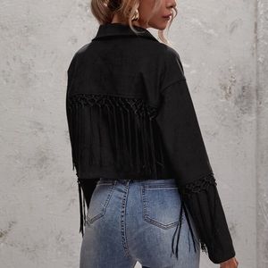 Corduroy Fringe Detail Crop Jacket